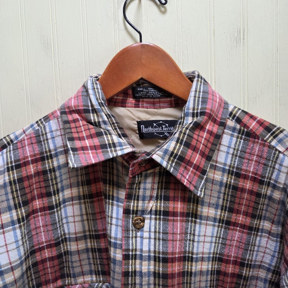 Northwest Territory Jacket Mens Large Red Plaid Quilted Flannel Button‎ Front